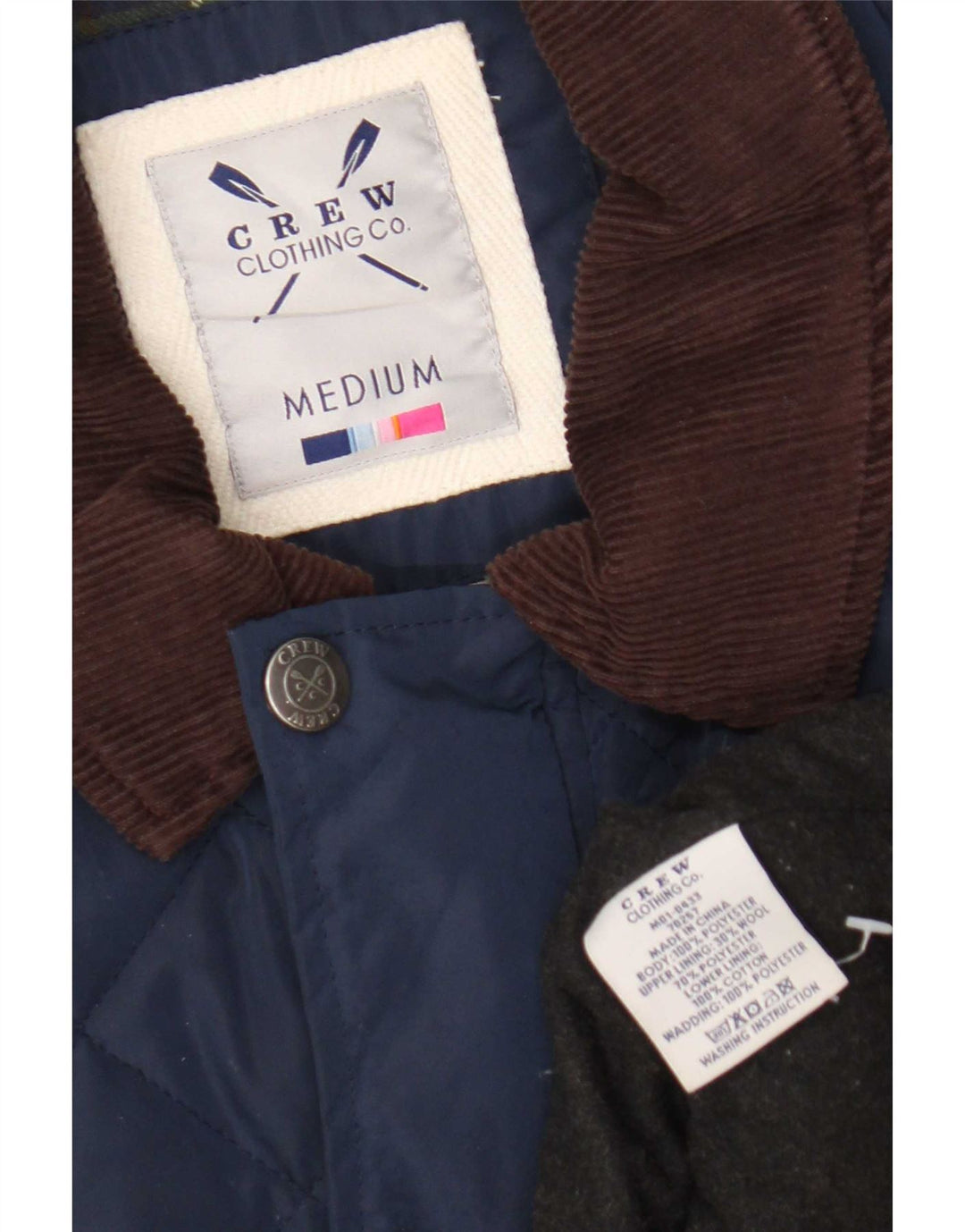 Crew Clothing Herre quiltet jakke UK 38 Medium Navy Blue Colourblock