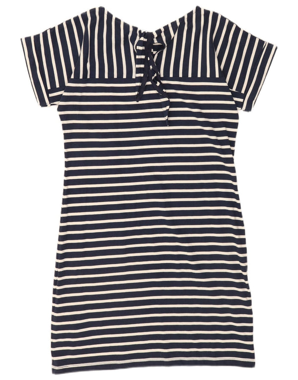 Weird Fish Dame T-Shirt Dress UK 10 Small Navy Blue Stribet Bomuld