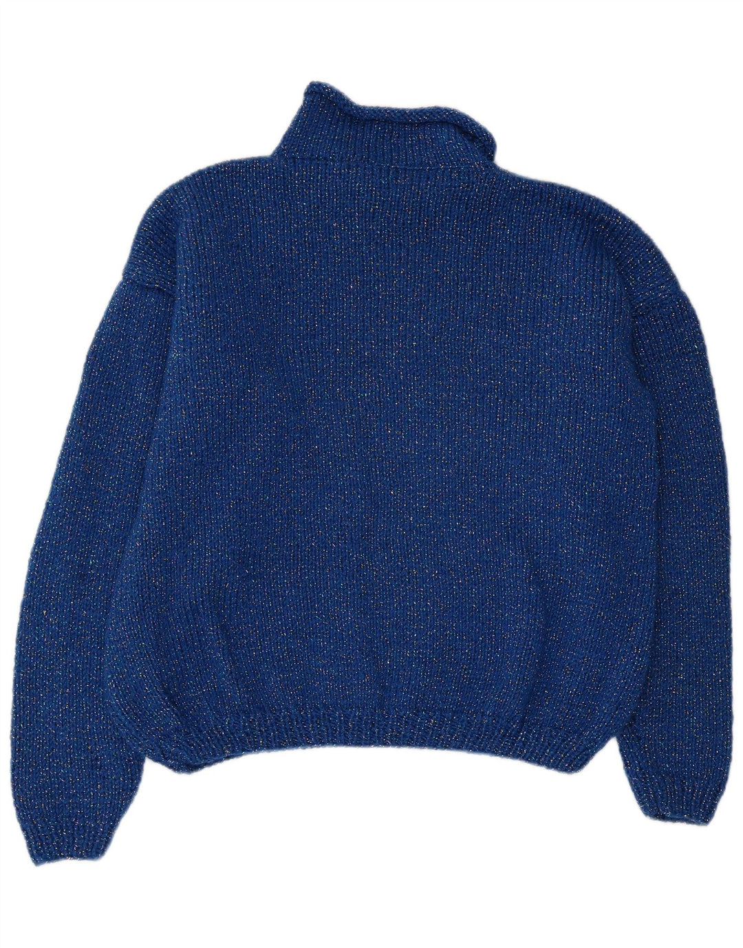 VINTAGE Dame Turtle Neck Sweater UK 14 Large Blue Colourblock