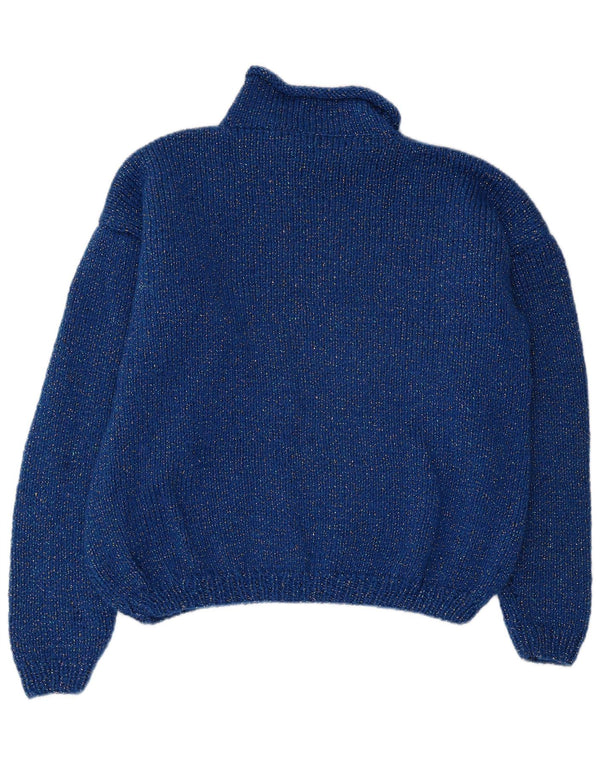 VINTAGE Dame Turtle Neck Sweater UK 14 Large Blue Colourblock