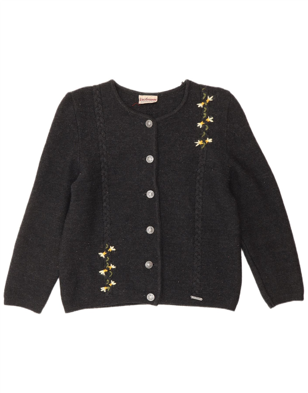 KAUFMANN Dame cardigan sweater IT 44 Mellemgrå blomsteruld