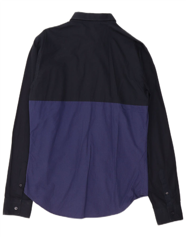 ZARA Herre Slim Fit skjorte Medium Navy Blue Colourblock