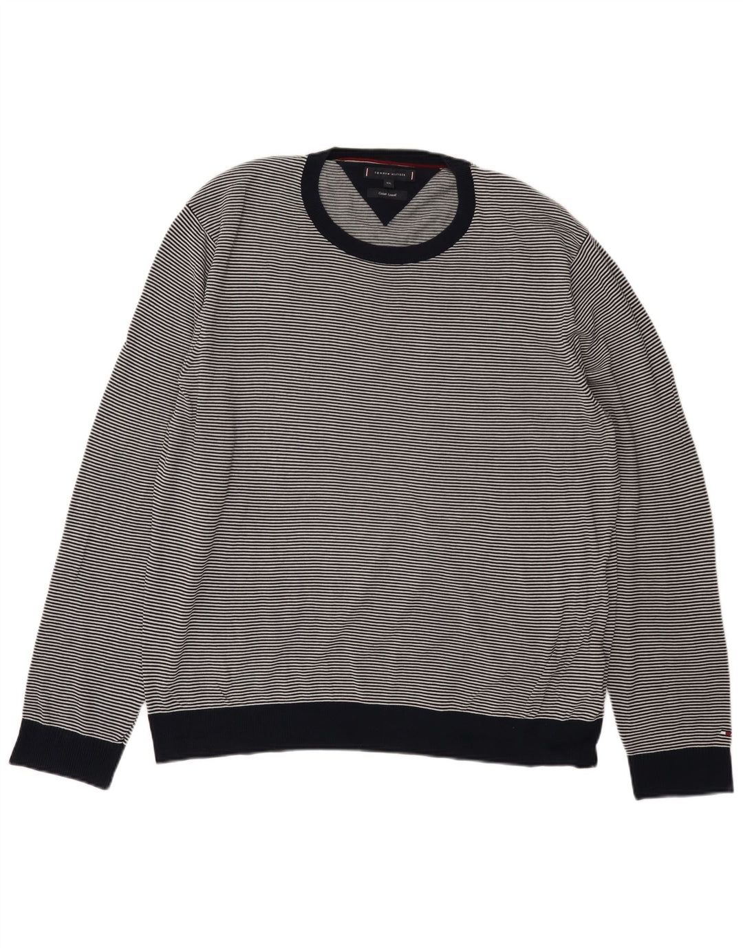 TOMMY HILFIGER Herre sweater med rund hals 2XL marineblå nålestribe