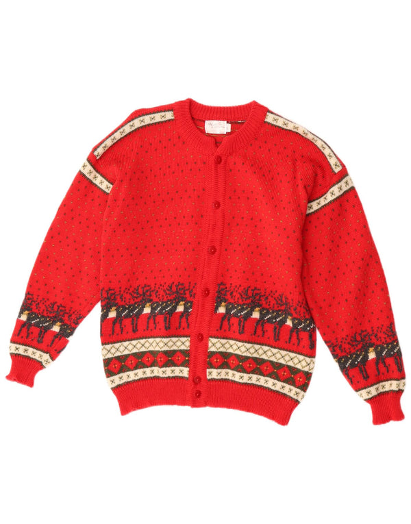 Maria Lammi Pige Cardigan Sweater 13-14 År Red Fair Isle Merino Uld