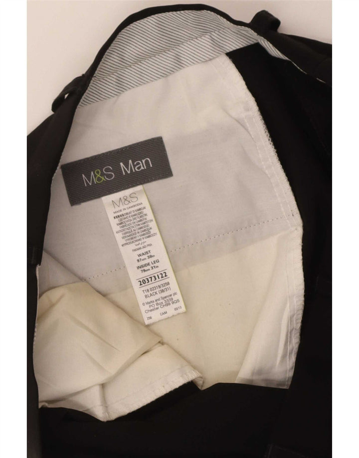 Marks & Spencer Mens Straight Suit Trousers W38 L31 Black Polyester