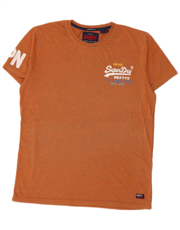 SUPERDRY Herre grafisk T-shirt Top XL Orange Flecked Bomuld
