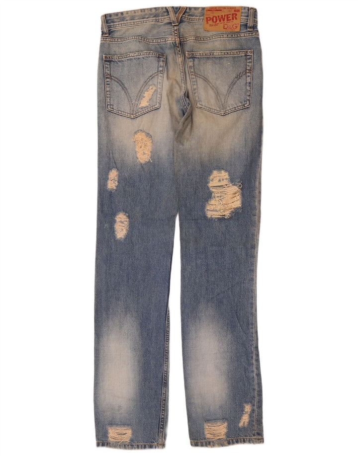 Dolce & Gabbana Dame Distressed Straight Jeans W32 L37 Blå Bomuld