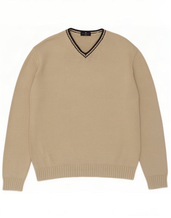 Marks & Spencer Herre Blue Harbor V-hals sweater Stor Beige Bomuld