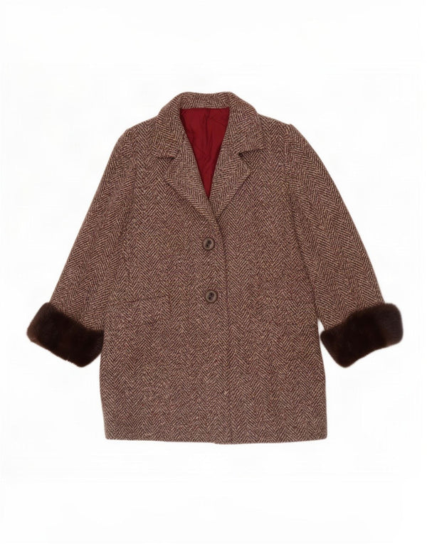 Vintage dameoverfrakke UK 12 medium brun sildeben