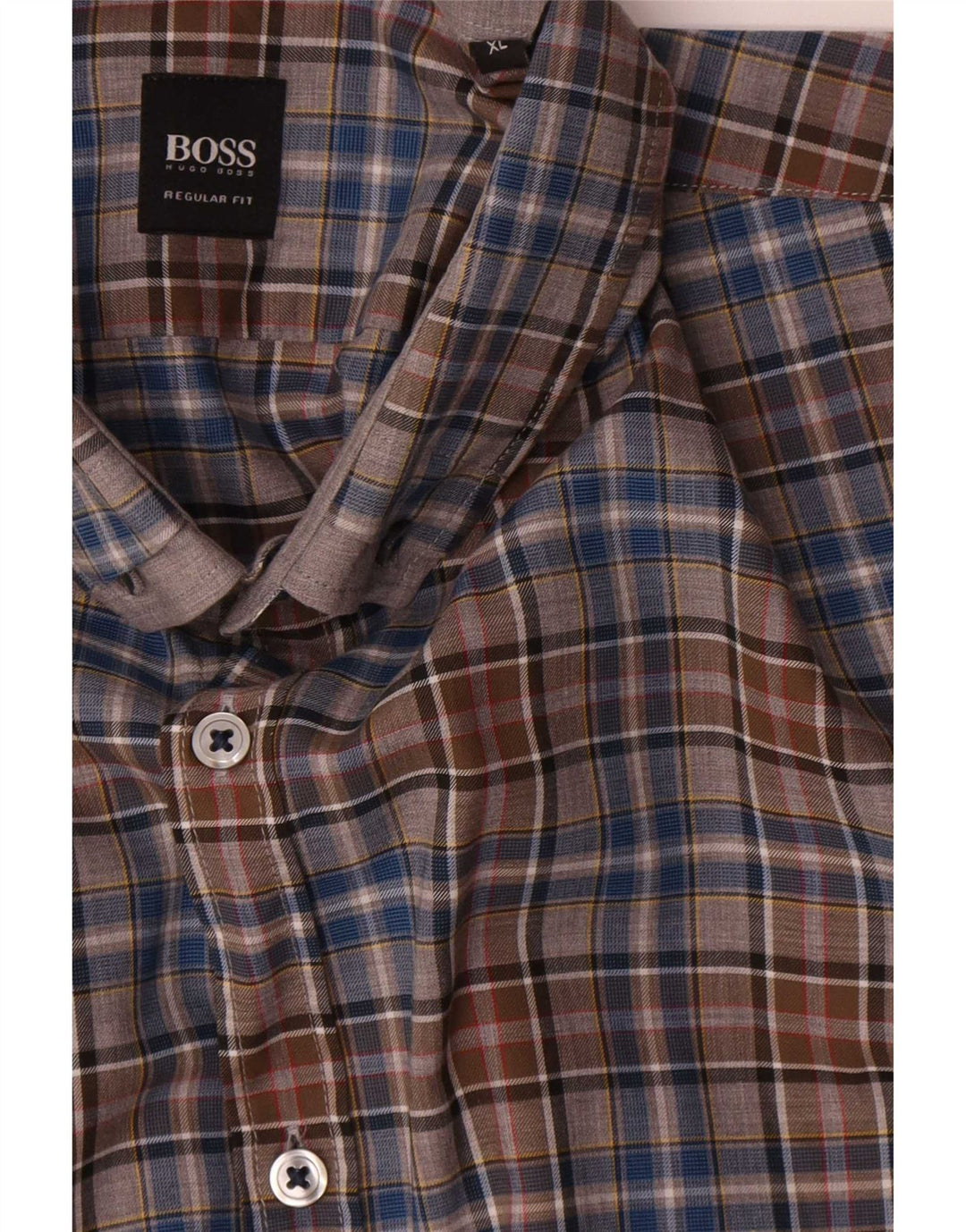 Hugo Boss Herre Regular Fit skjorte XL brun ternet bomuld