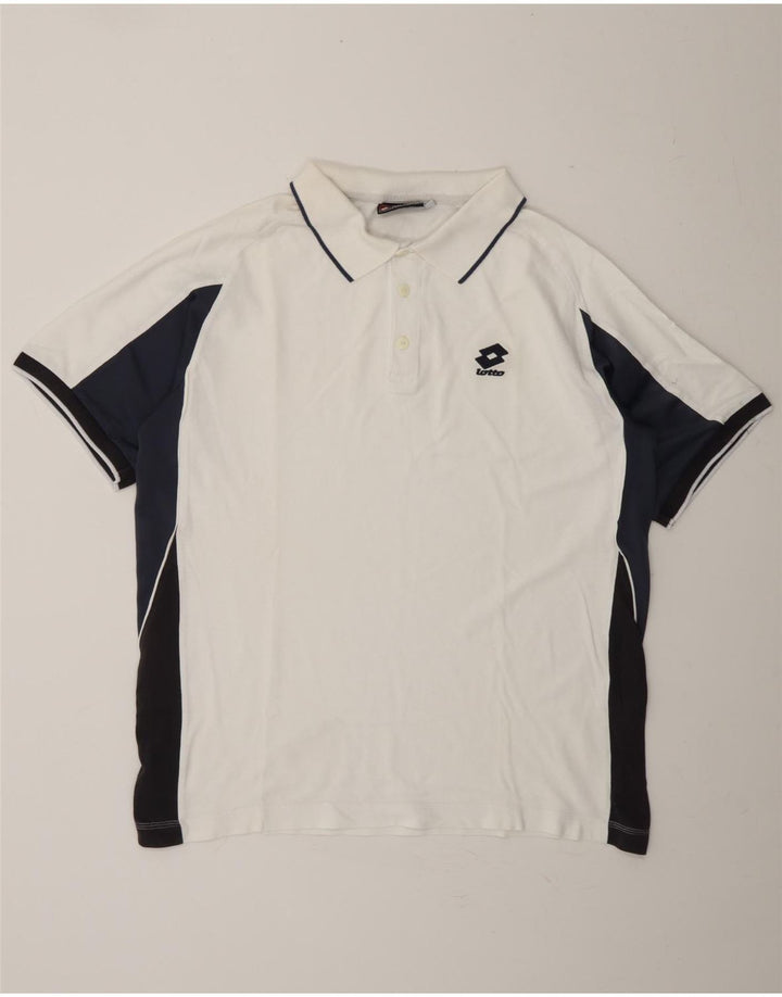 LOTTO Mens Polo Shirt Large White Colourblock Cotton Vintage Lotto and Second-Hand Lotto from Messina Hembry 