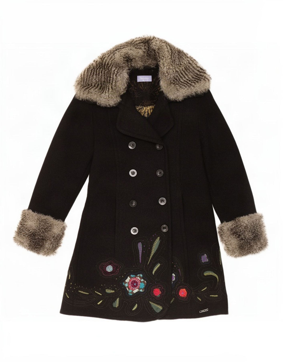 Desigual Dame Grafisk Dobbeltradet Frakke EU 42 Large Black Floral