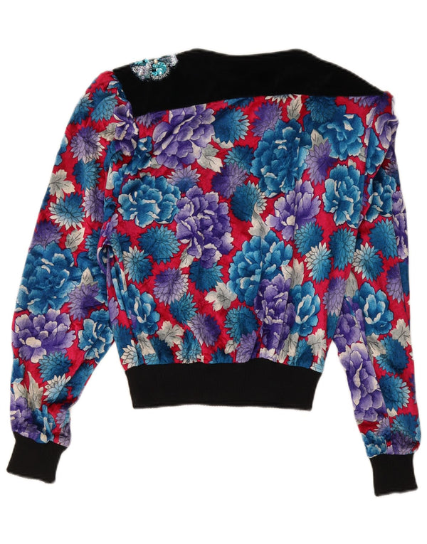 Vintage Womens Crop langærmet bluse Top US 10 Large Multicolored Floral