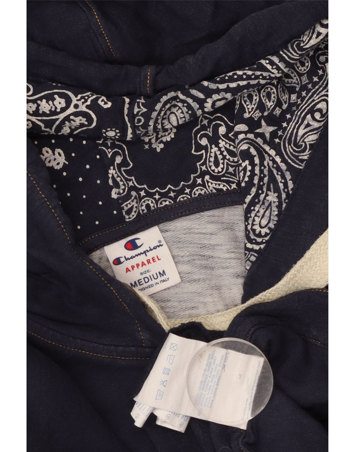 Champion Dame Grafisk Hættetrøje Sweater UK 12 Medium Navy Blue Bomuld