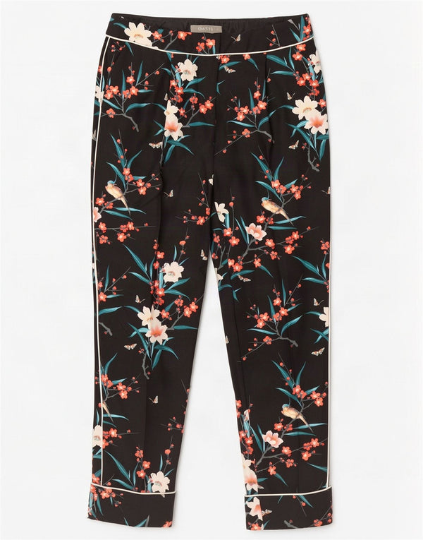 Oasis Womens Slim Cropped Trousers UK 8 Small W28 L26 Black Floral