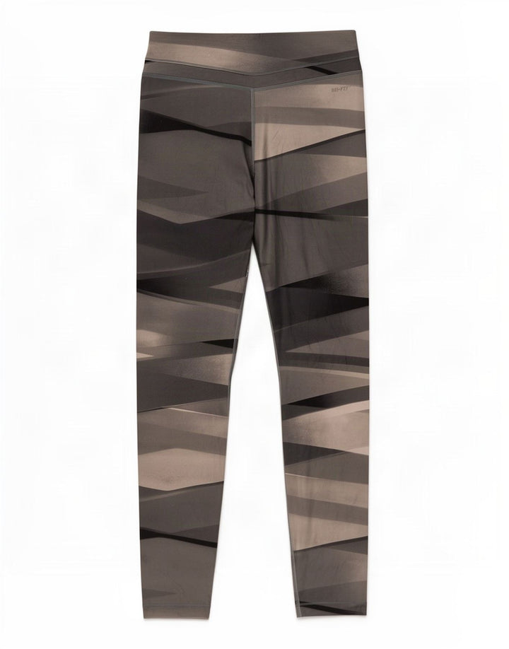 Nike Dame Dri Fit Leggings UK 12 Medium Grey Geometrisk Polyester