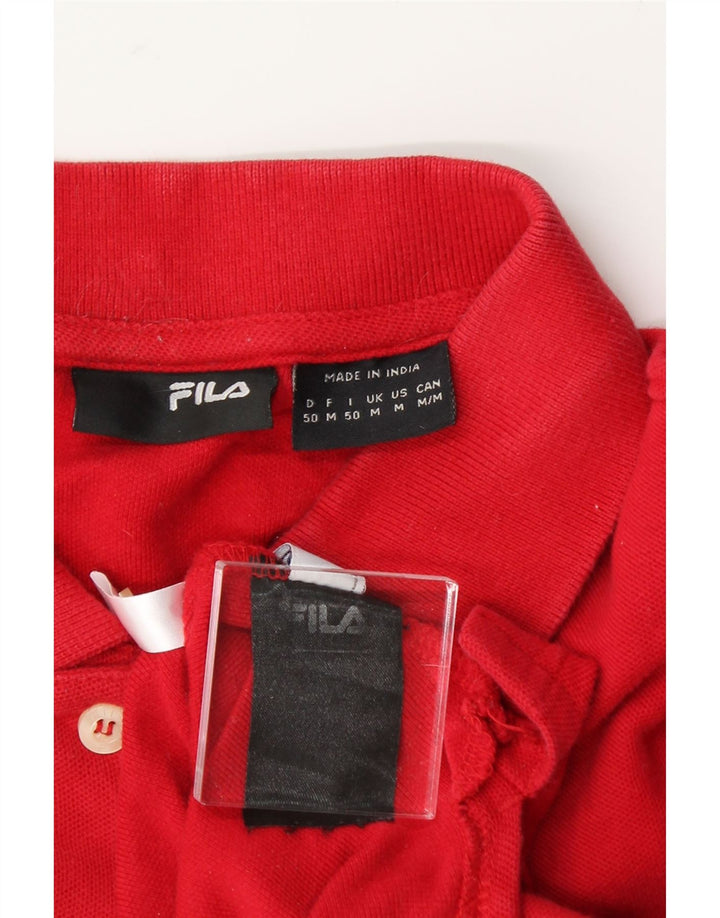 FILA Mens Long Sleeve Polo Shirt Medium Red Cotton Vintage Fila and Second-Hand Fila from Messina Hembry 
