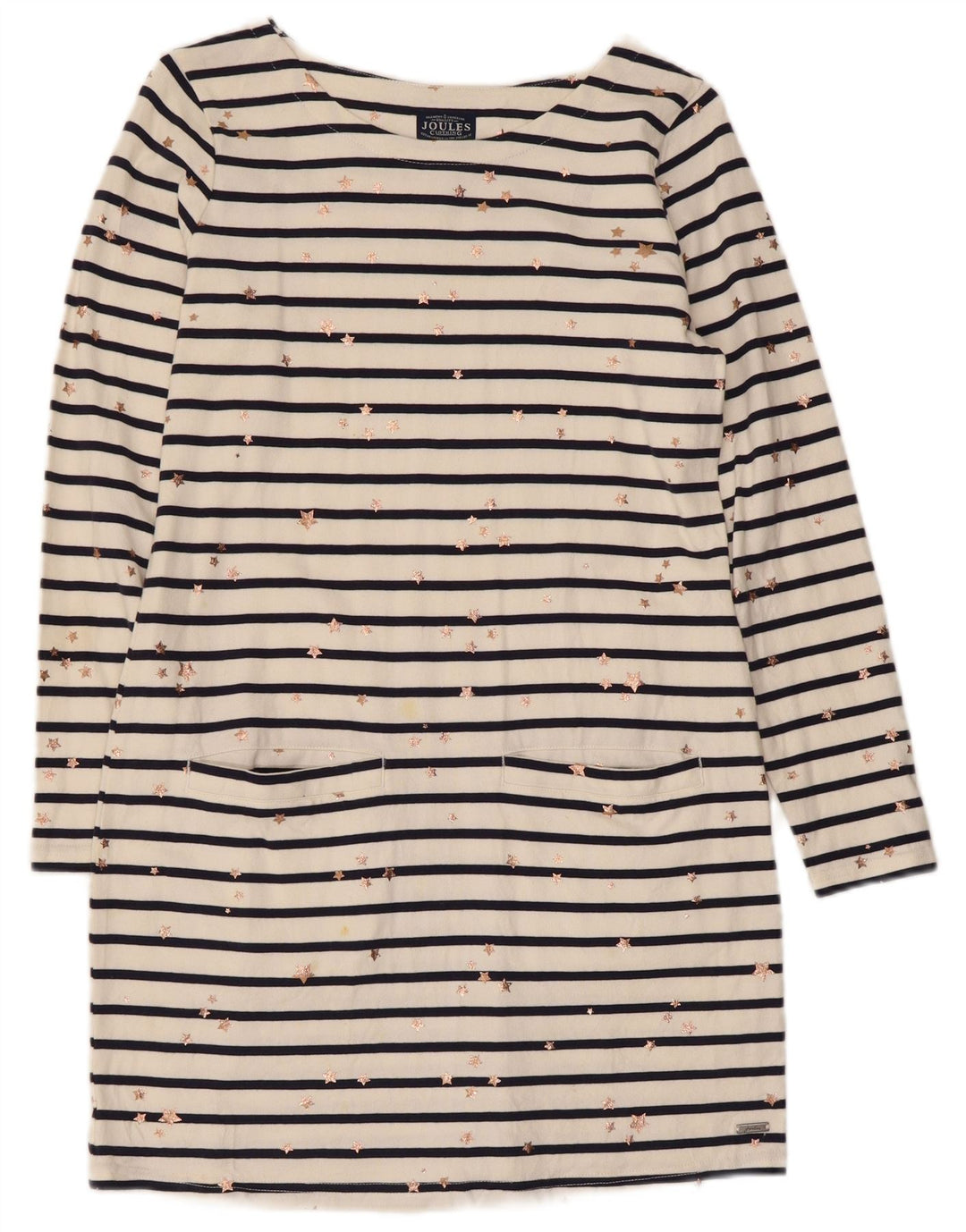 Joules Kvinders Abstrakt Mønster Skede Kjole UK 10 Small White Striped