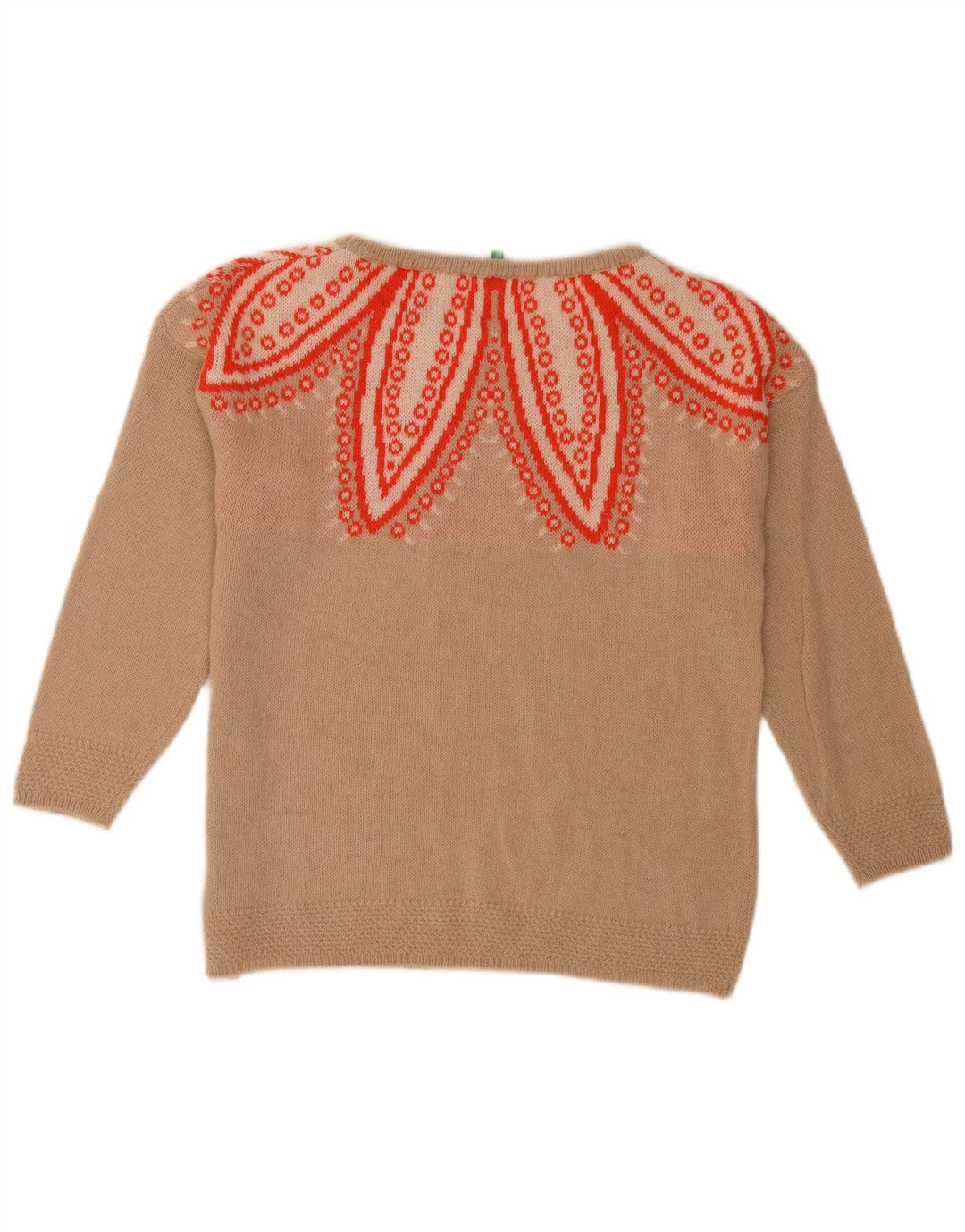 Benetton kvinders abstrakt mønster rund hals sweater UK 10 Small Beige