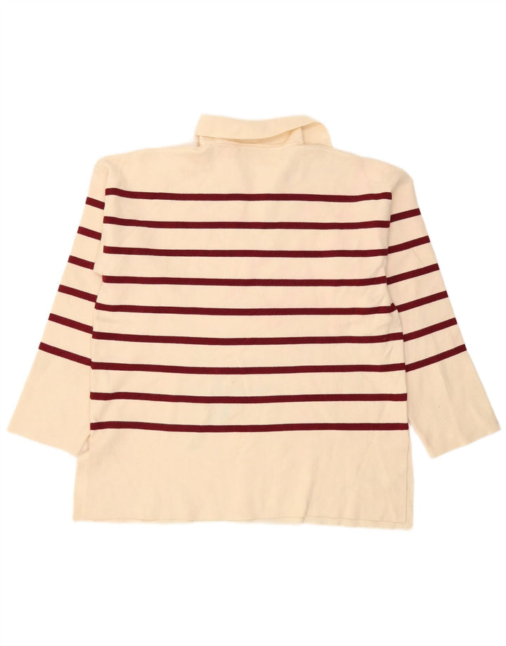 Zara langærmet oversized poloshirt til kvinder DK 14 Medium Off White stribet