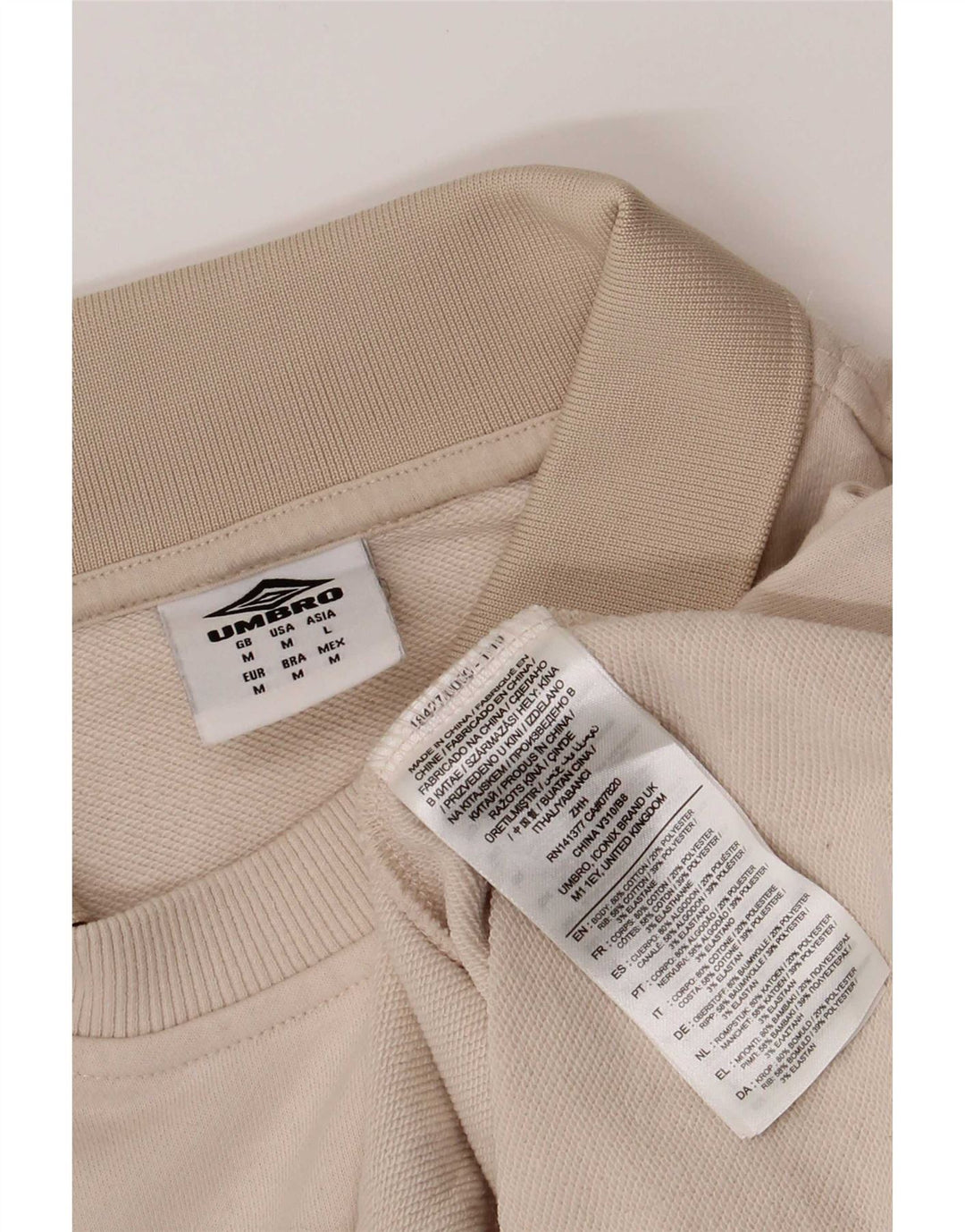 Umbro Herre Polo Neck Sweatshirt Jumper Medium Beige Colourblock Bomuld
