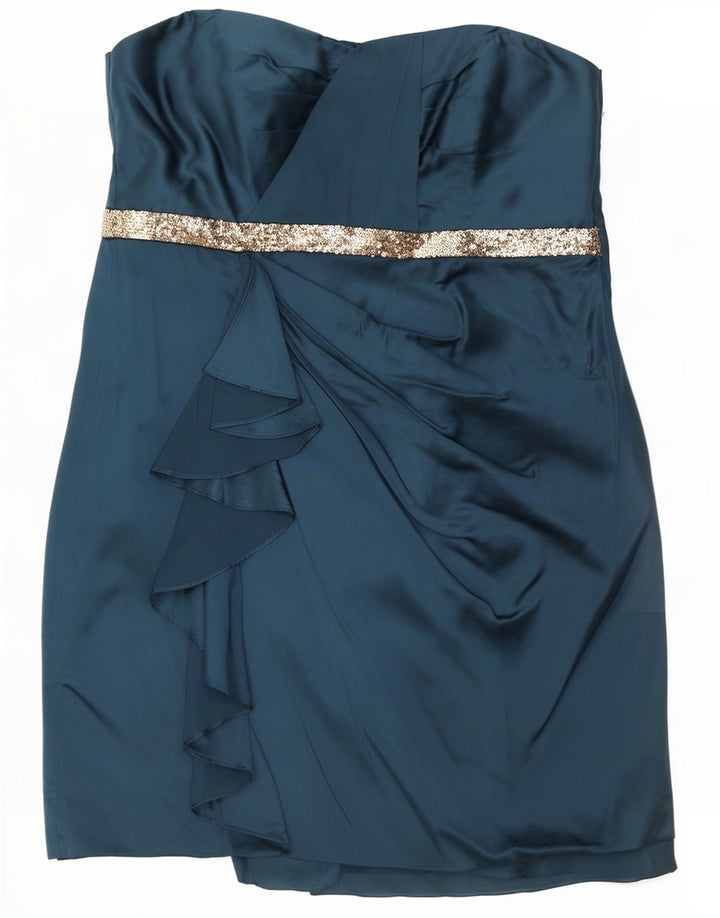 Monsoon Dame Mini Stropløs Kjole UK 10 Lille Blå Polyester
