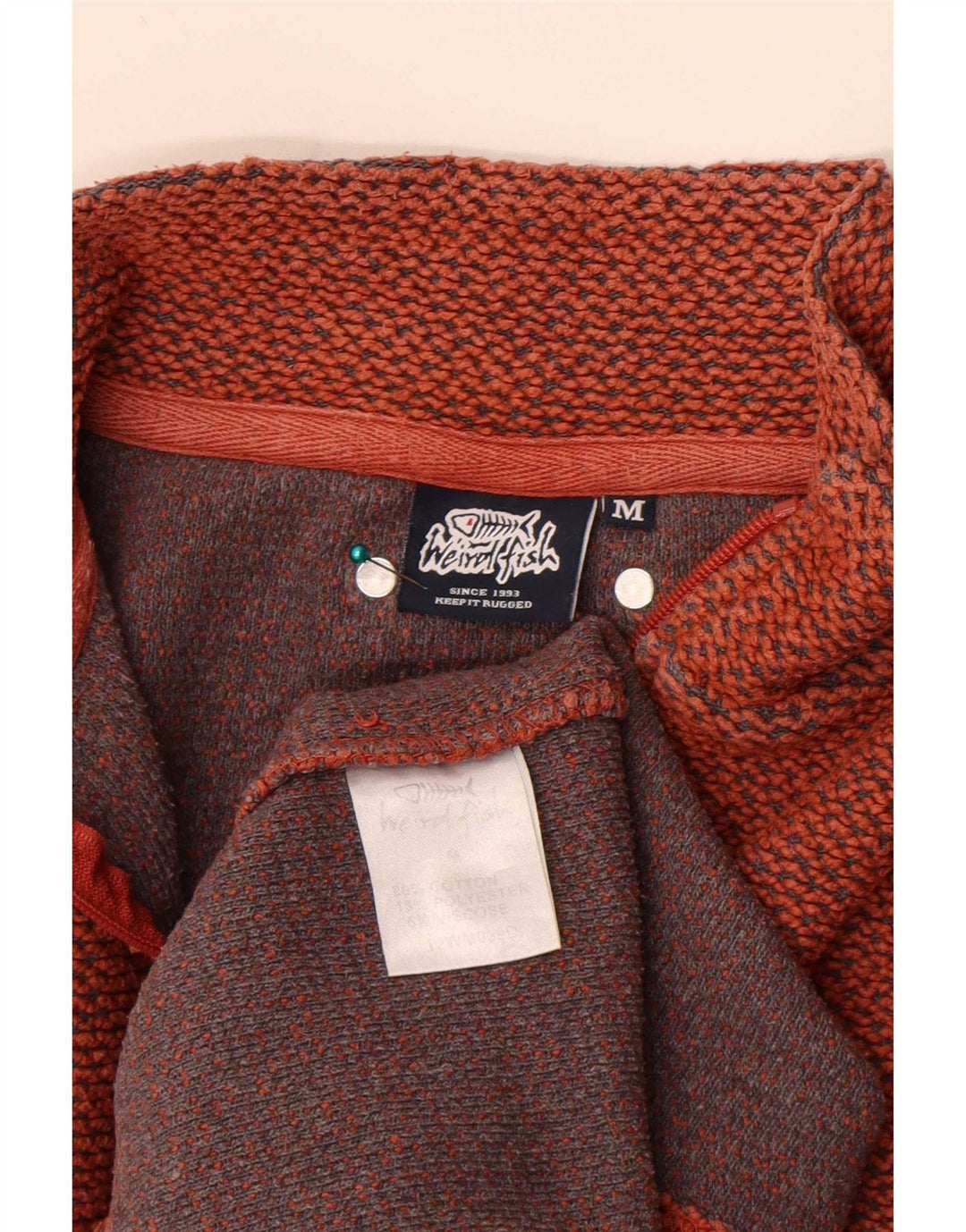 Weird Fish Herre Zip Neck Sweatshirt Jumper Medium Orange Bomuld