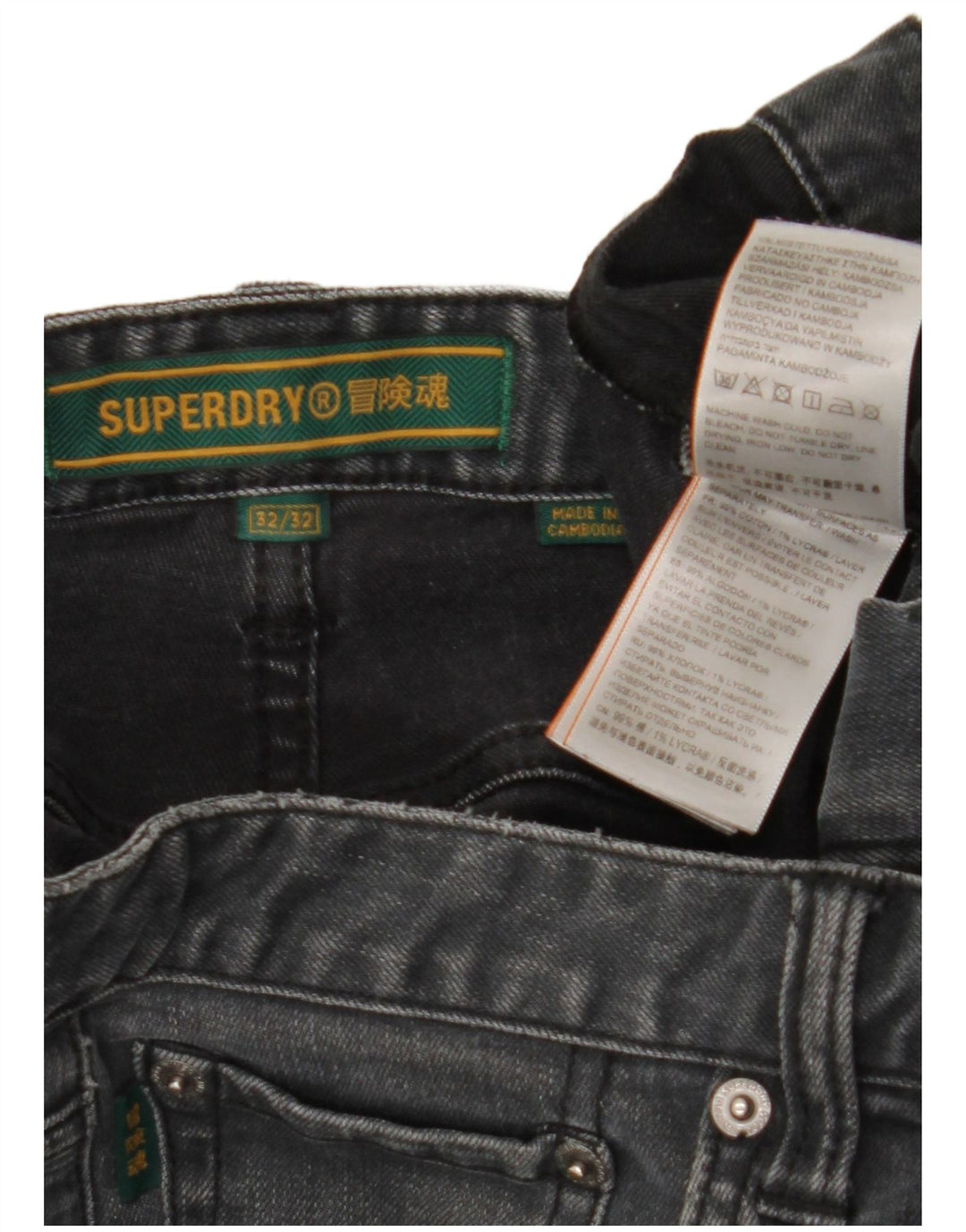 SUPERDRY Slim Jeans til mænd W32 L32 Grå bomuld