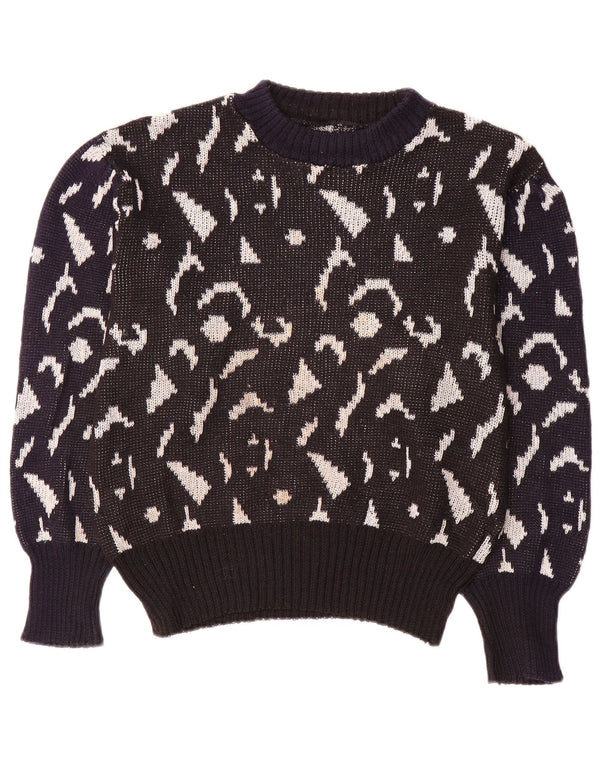 Vintage Dame Turtle Neck Jumper Sweater UK 16 Large Navy Blue Geometric