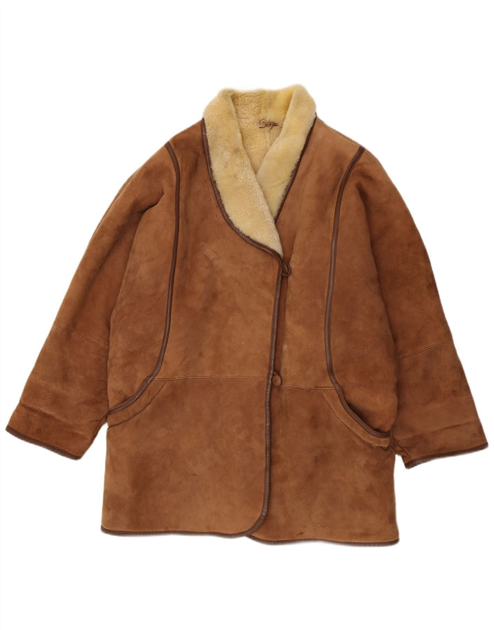 Vintage Dame Oversized Shearling Coat IT 48 XL Brun Shearling