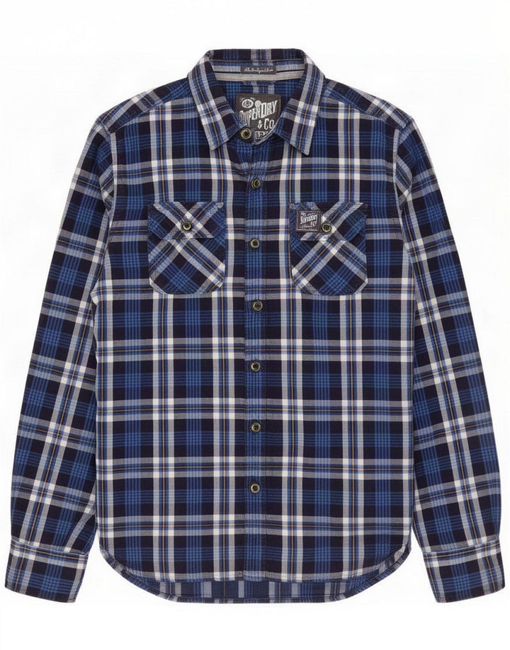 Superdry Flanelskjorte til mænd Medium Blue Ternet Bomuld