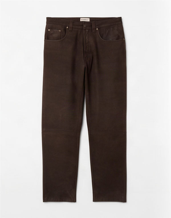 Vintage Mens Straight Leather Trousers W34 L32 Brown