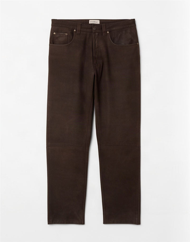 Vintage lige læderbukser til mænd W34 L32 Brun