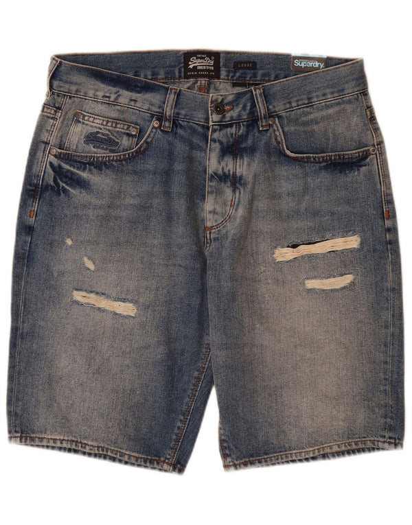 Superdry Mens Distressed Loose Fit denimshorts W32 Medium Blue Cotton