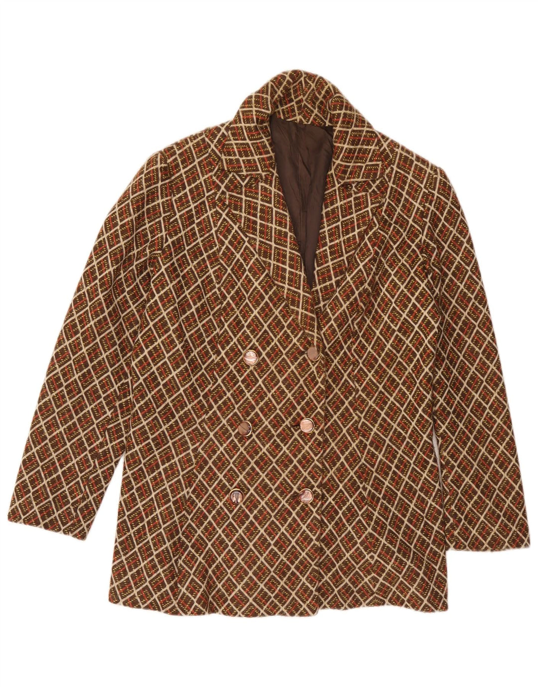 Vintage Dame Dobbeltradet Blazer Jakke UK 14 Medium Brun Geometrisk