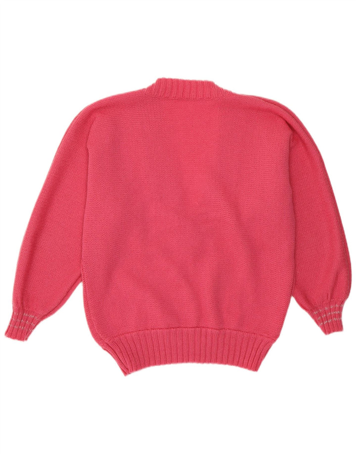 VINTAGE Dame V-hals sweater UK 14 Medium Pink