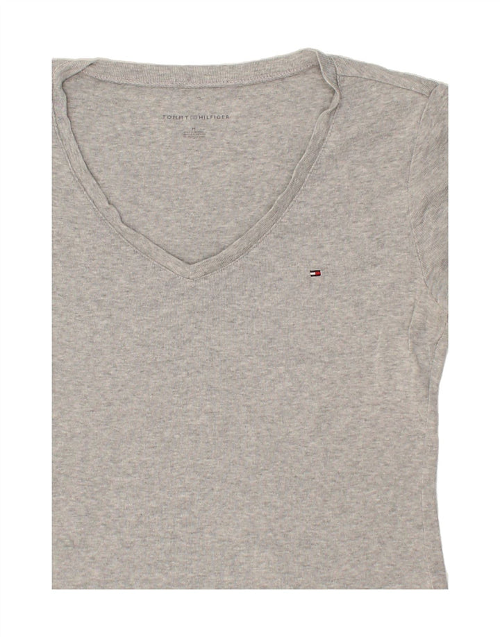 TOMMY HILFIGER Womens T-Shirt Top UK 12 Medium Grey Cotton Vintage Tommy Hilfiger and Second-Hand Tommy Hilfiger from Messina Hembry 