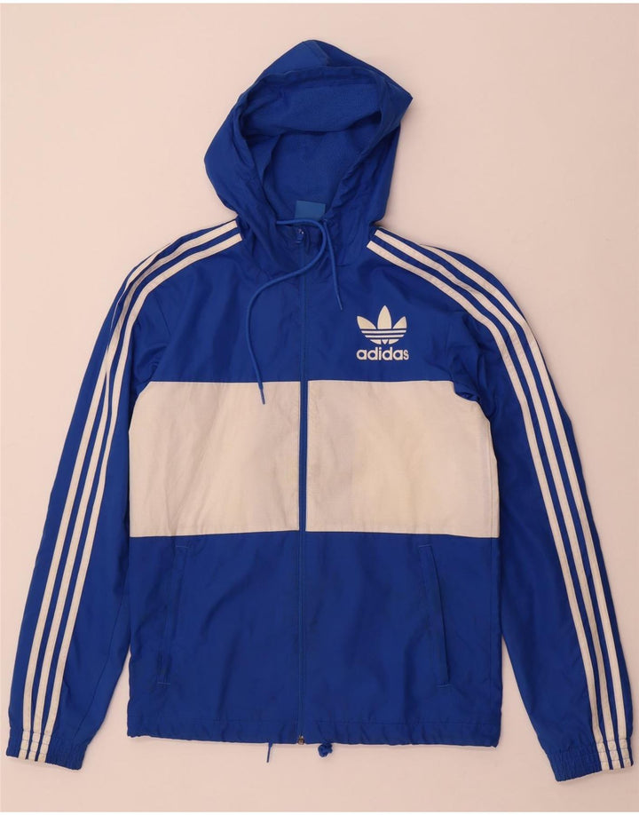 Adidas Træningsdragt med hætte til mænd, topjakke, lille blå farveblok polyester