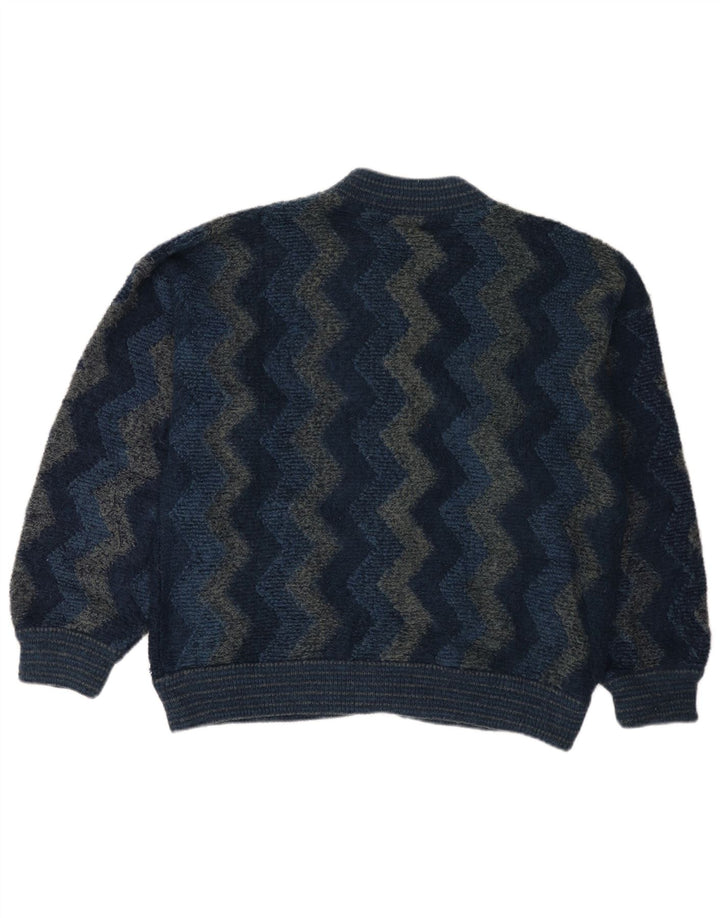 Vintage cardigan sweater til mænd IT 50 Medium Marineblå Chevron Uld