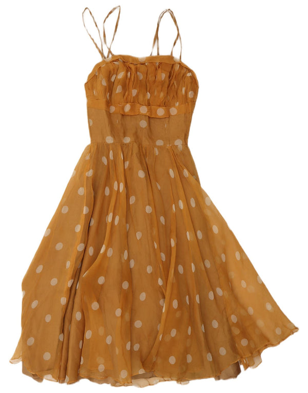Vintage Dame A-Line Kjole UK 8 Small Yellow Polka Dot