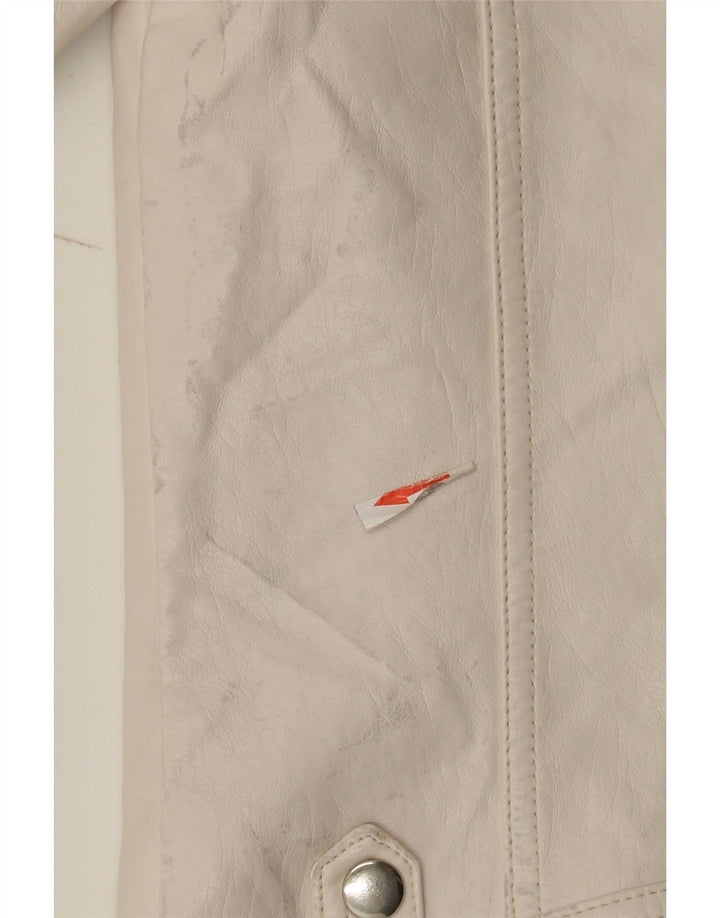 Topshop Biker-jakke i imiteret læder til kvinder UK 8 Small Off White Polyurethane