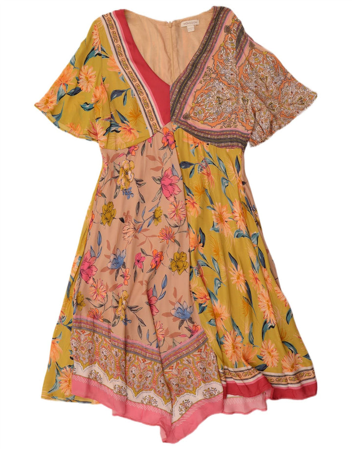 MONSOON Dame Asymmetrisk Kjole UK 14 Stor flerfarvet Patchwork
