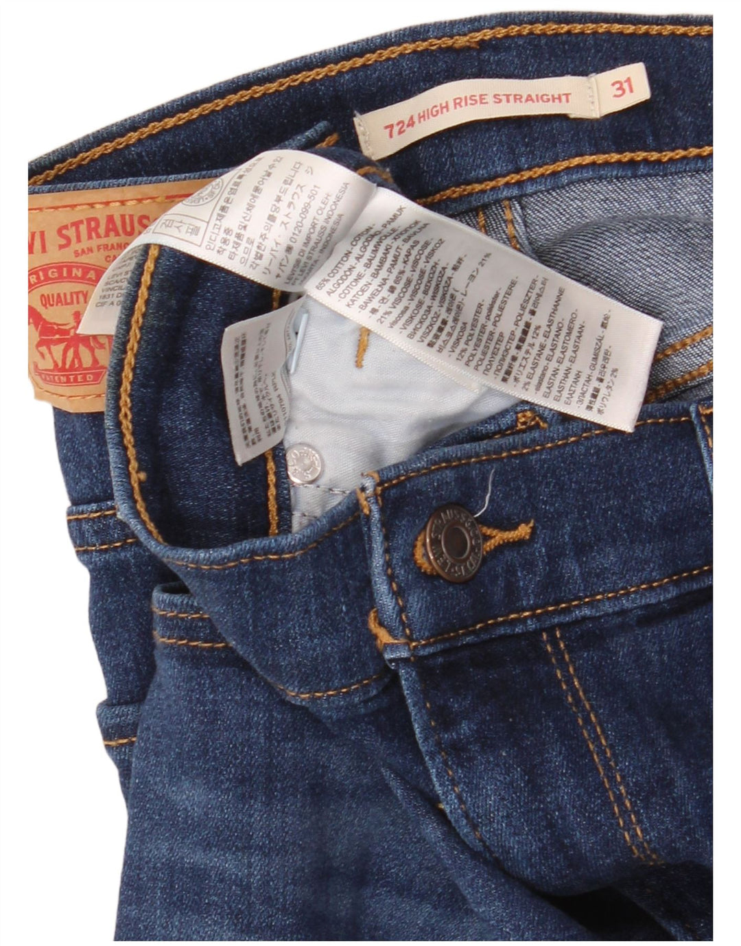 LEVI'S Dame 724 Højtaljede lige jeans W31 L32 Blå Bomuld