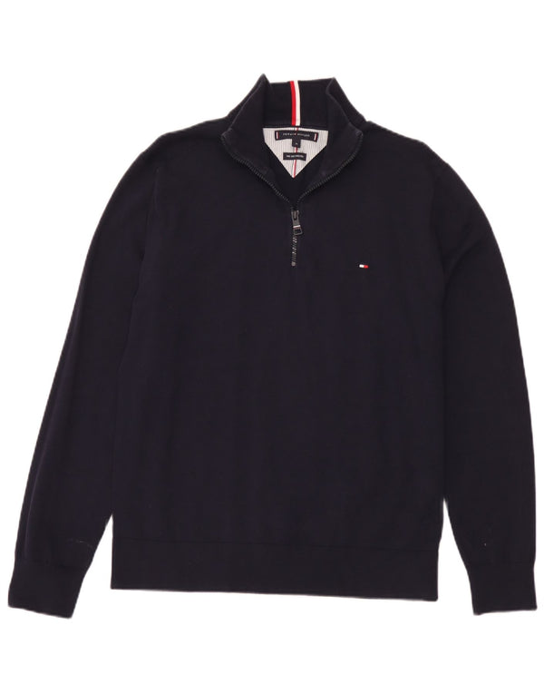 Tommy Hilfiger Herre Zip Neck Jumper Sweater XL Navy Blue Bomuld