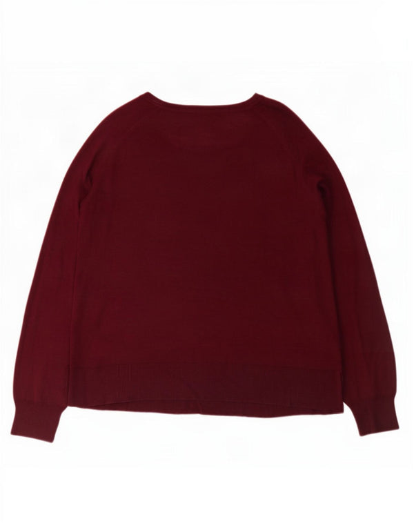 Zara Dame Boat Neck Jumper Sweater UK 14 Medium Burgundy Viscose