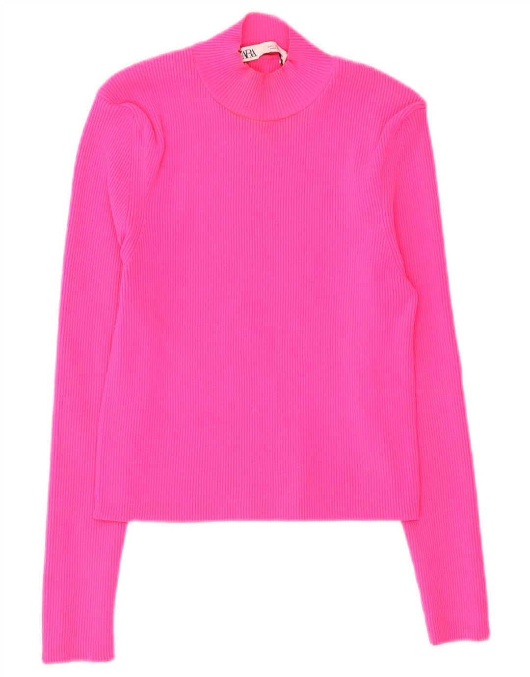Zara Womens Crop Top Langærmet UK 14 Large Pink Polyamide