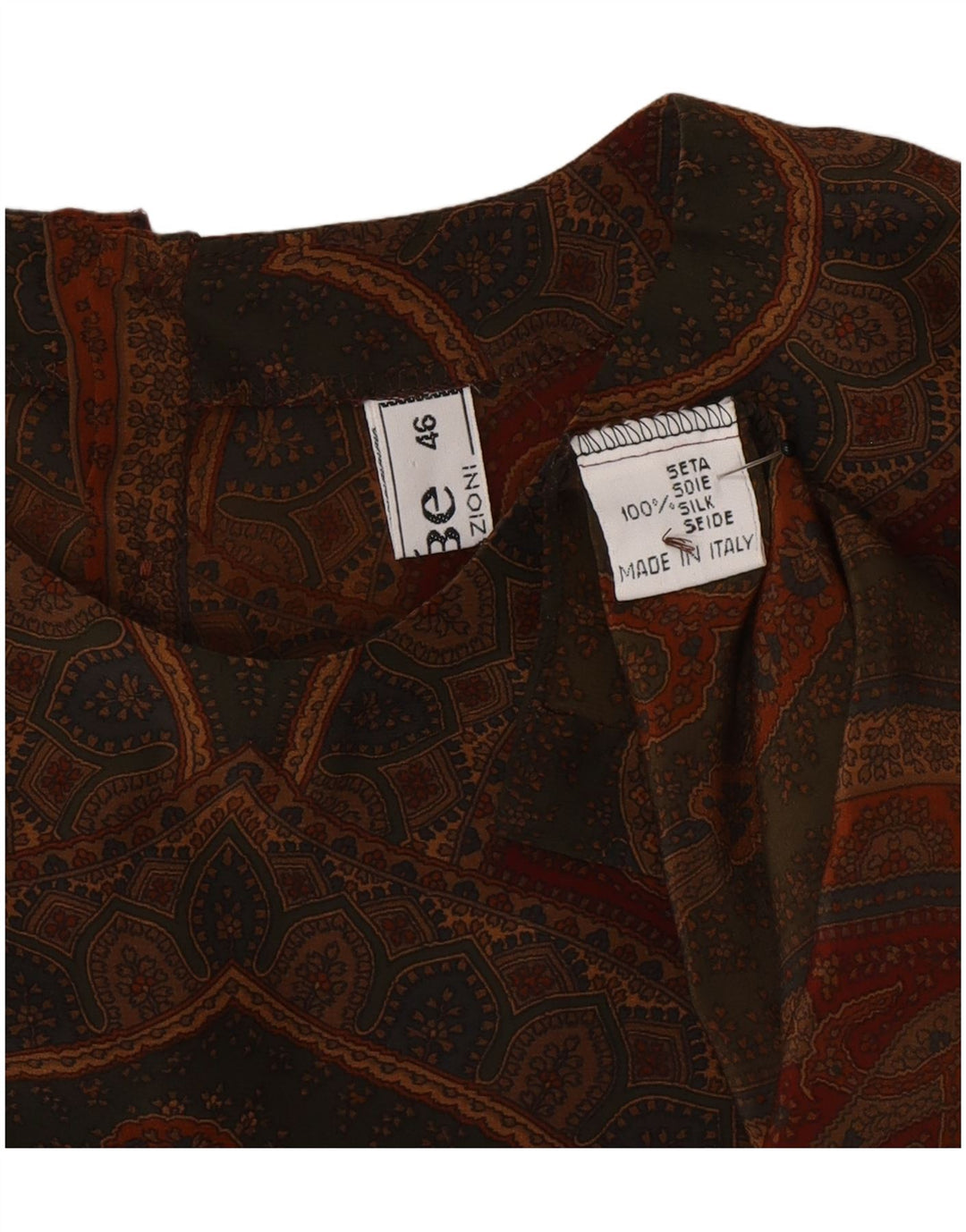 Vintage Damebluse Top IT 46 Stor Grå Paisley Silk