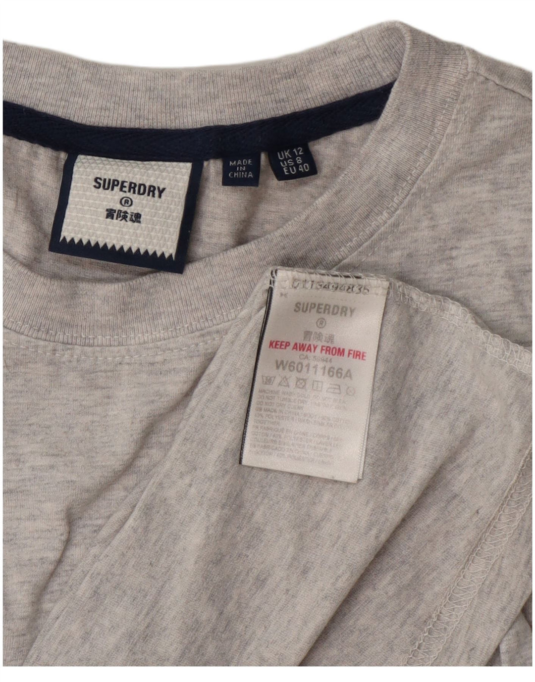 Superdry grafisk top langærmet til kvinder UK 12 mellemgrå bomuld