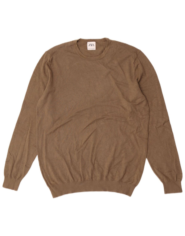 Zara Herre trøjetrøje med rund hals Medium Khaki Viscose