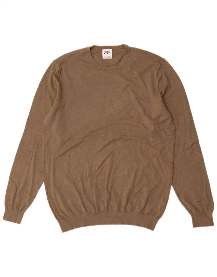 Zara Herre trøjetrøje med rund hals Medium Khaki Viscose